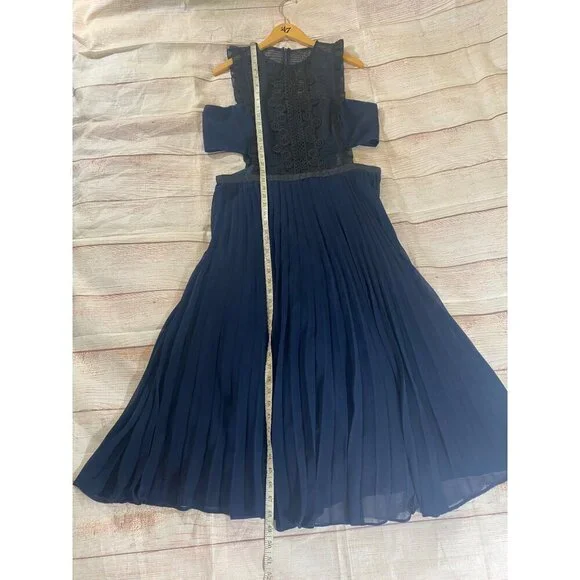 ASOS Women's Crochet Chiffon Blue Pleated Cut Out Cocktail Dress - 14 - Picture 3 of 14